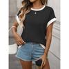 2026 Summer New Women's Round Neck Knit Top Short Sleeve Color Block Loose T-Shirt