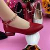  Sapatos Femininas Women Cute Pointed Toe Light Weight Comfort Anti Skid Buckle Strap Square Heel Shoes & Pumps Ab578