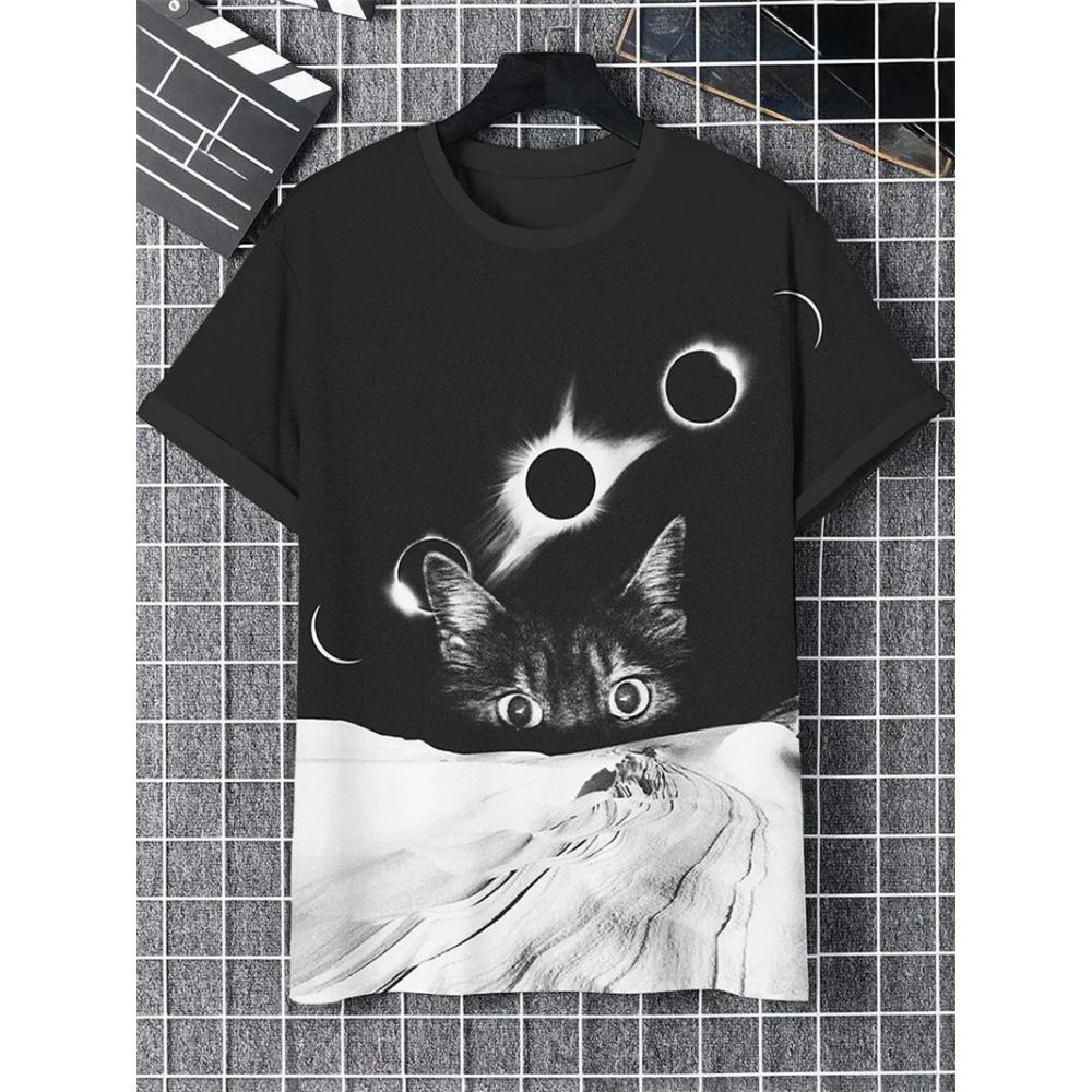 3D T-shirt Men's Cat Printed Comfortable Short Sleeved Comfortable Versatile T-shirts Fashionable