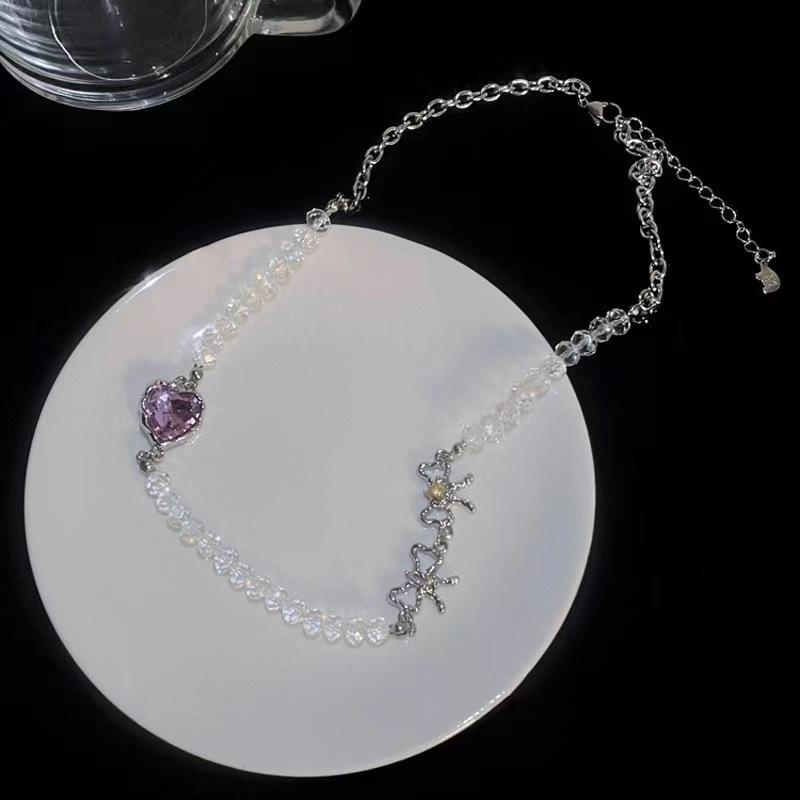 Love Bow Beaded Necklace Female High Sense Temperament Versatile Collarbone Chain Cold Wind Neck Chain Female