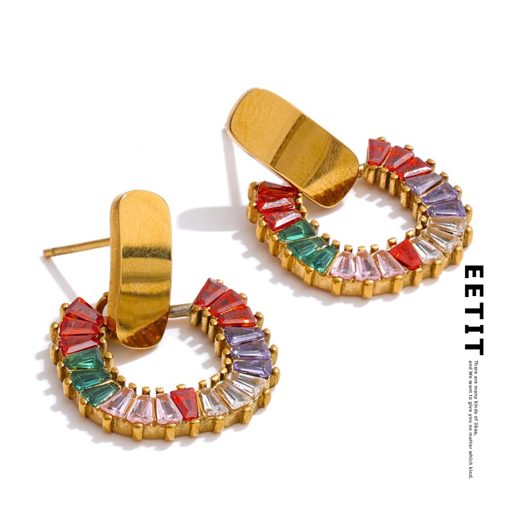 

Eetit Colorful Shiny Cubic Zirconia Geometric Daily Earrings for Women Stainless Steel Waterproof Fashion Chic Korean Jewelry білий