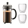 BODUM CHAMBORD French Press Coffee Maker Set - 8 Cups - 1L - Grey - With 2 Pavina Double-walled Glasses 0.35l