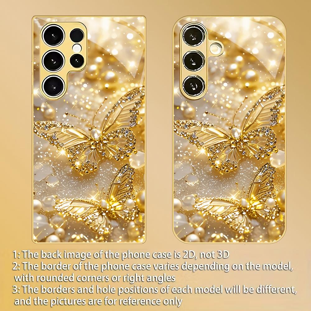 Butterfly Electric Gold Plated Glass Phone Case Suitable for Samsung GalaxyS26 S25 S24 S23 S22 S20FE/Ultra/Plus Anti Fingerprint