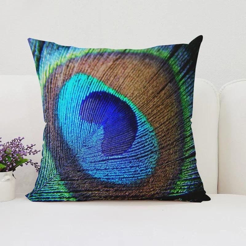 Peacock Feathers Cushion Cover 50X50Cm Decorative Pillowcase Decor 40X40 45X45 Cushions Covers For Bed Pillows Pilow Cases Sofa