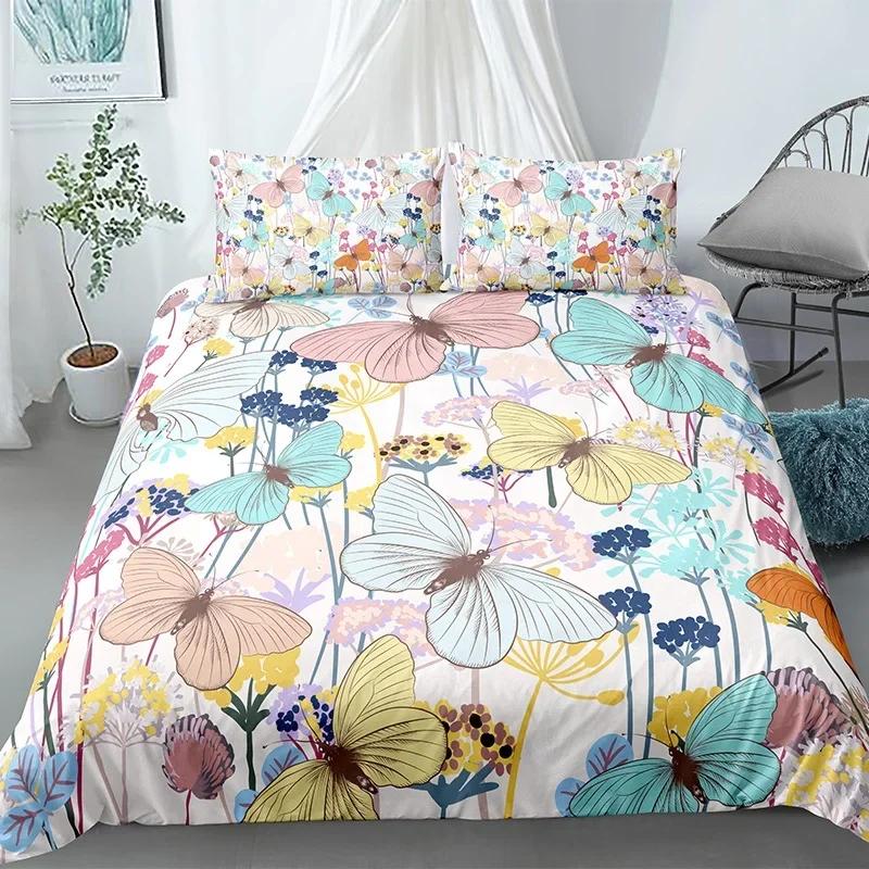 

Постільна білизна з метеликами, Набір підодіяльників з метеликами розміру «Квін», Синьо-червоний набір покривал з принтом метеликів для дівчаток, дітей, підлітків 240x210cm 3pcs