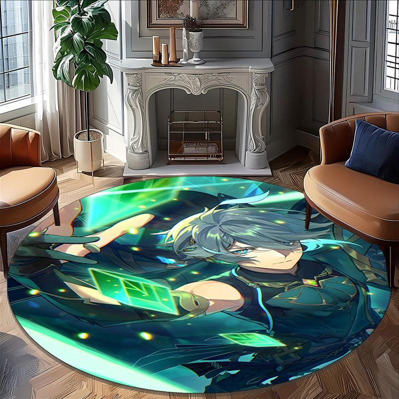 1pc Genshin Impact Alhaitham1 Print Round Carpet Chair Round Carpet Suitable for Bedroom Living Room Home Decorative Carpet