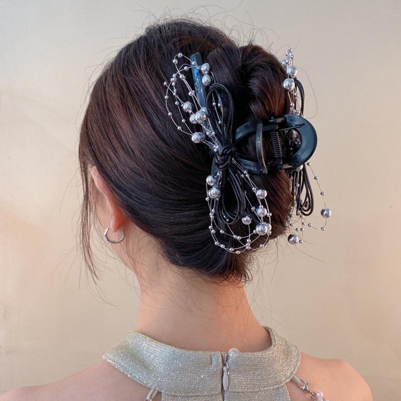 

Корейская серебристая шариковая цепочка, заколка-бант для волос, зажим-утиный клюв, зажим-акула, элегантное украшение для головы, аксессуары для волос для женщин, девушек