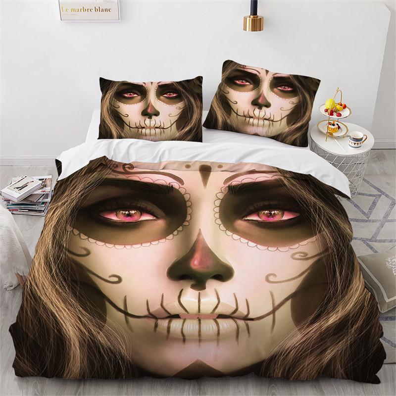 Skull Girl Day Dead Bride Dark Color Roses Bedding Set Boys Girls Twin Queen Size Duvet Cover Pillowcase Bed Kids Adult