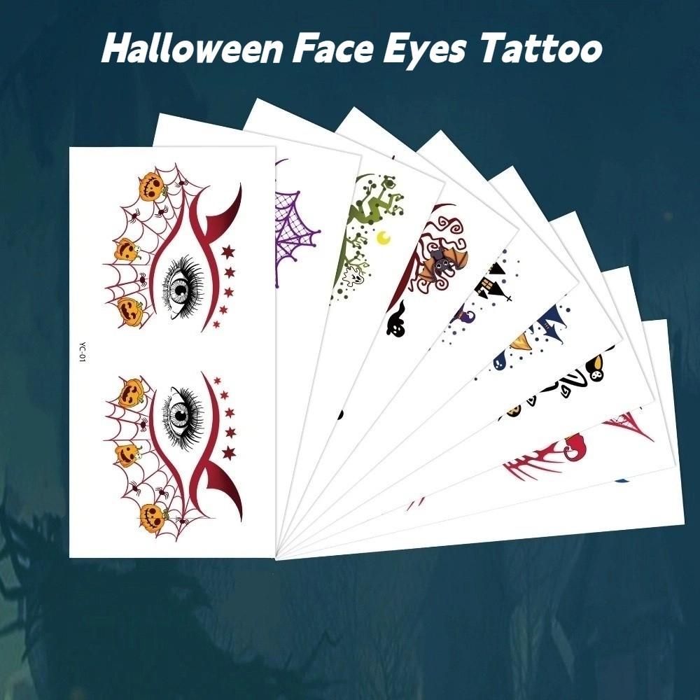 Pumpkin Ghost Skull Halloween Face Tattoo Cartoon Halloween Bat Face Stickers  Enhance Atmosphere