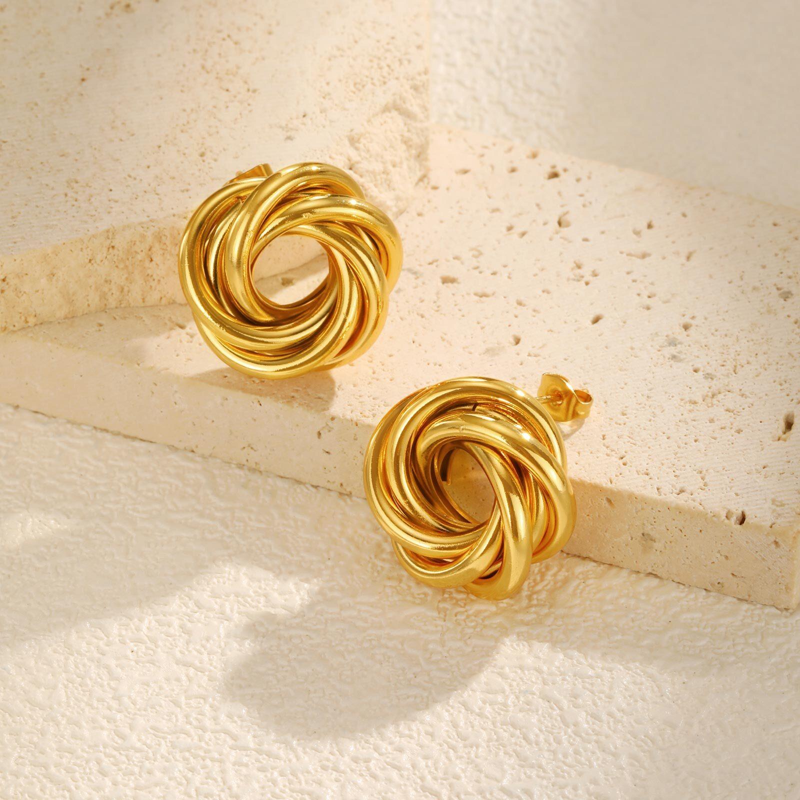 

Chunky Knot Earrings Gold Plated Geometric Earrings for Women, Thick Statement Dangle Drop Earrings Hypoallergenic Jewelry