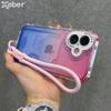 Gradient Slot Card Holder Wrist Strap Lanyard Phone Case For iPhone 15 16 Pro Max Plus 13 12 Air Cushion Bumper Protective Cover