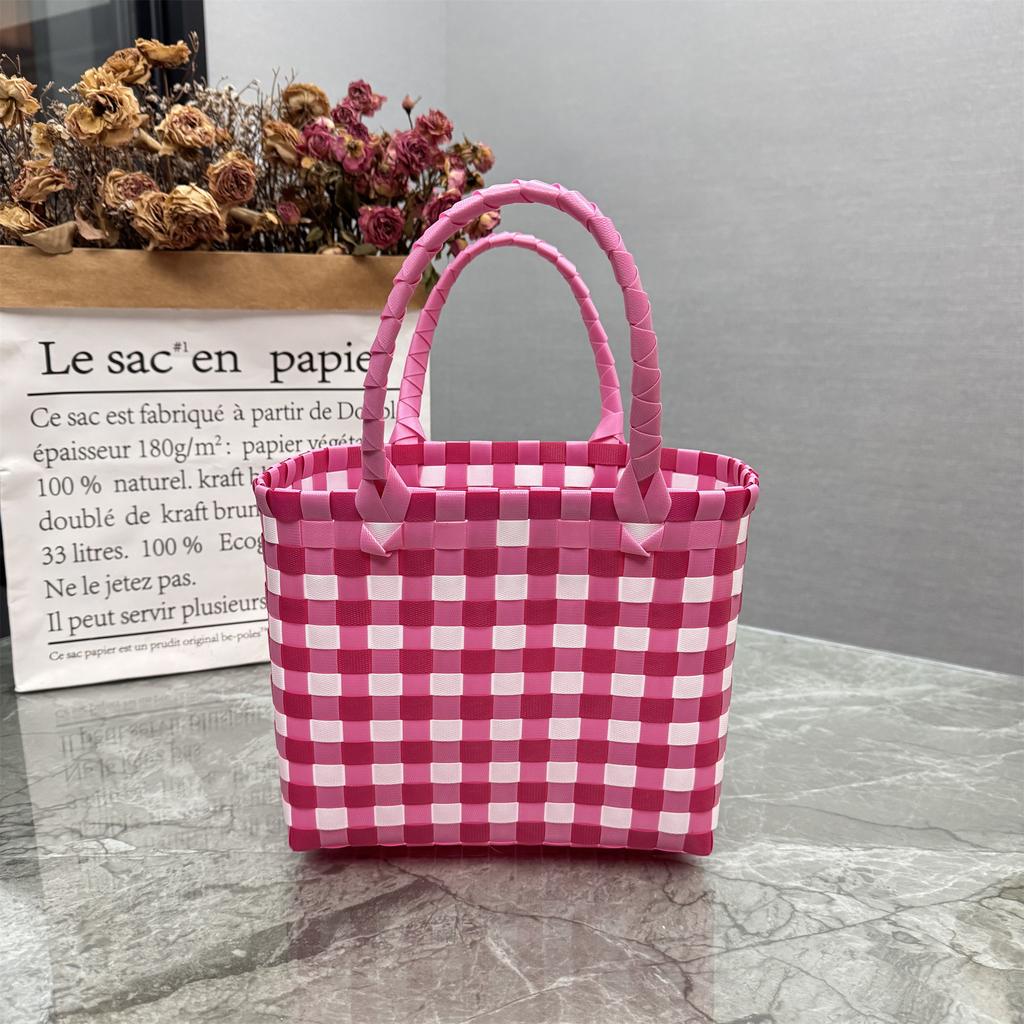 Plastic Handmade Weaving Basket Flower Bow Handbag Summer Dopamine Beach Bag Wedding Souvenir Multipurpose Storage Bag