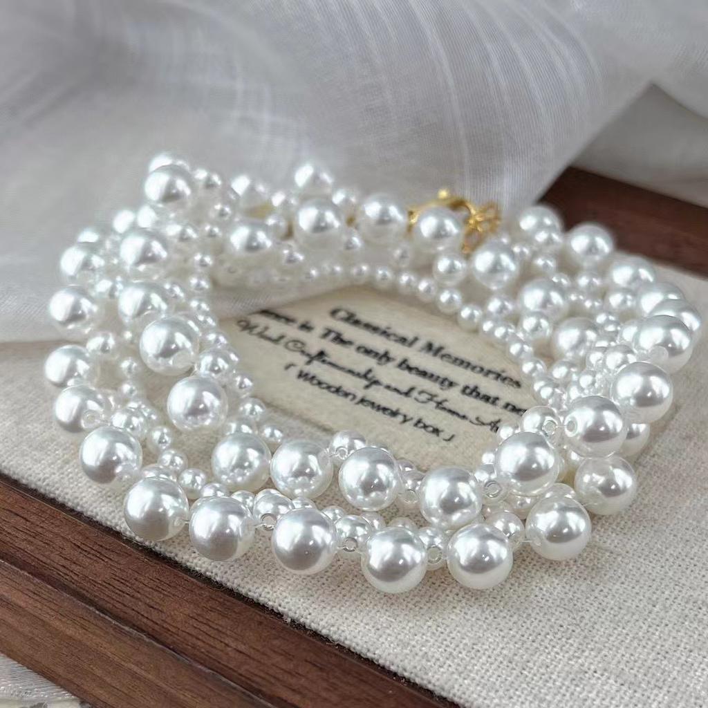 Retro High-Grade Strong Light Positive Circle Artificial Australian White Pearl Woven Necklace Collarbone Chain Evening Chain