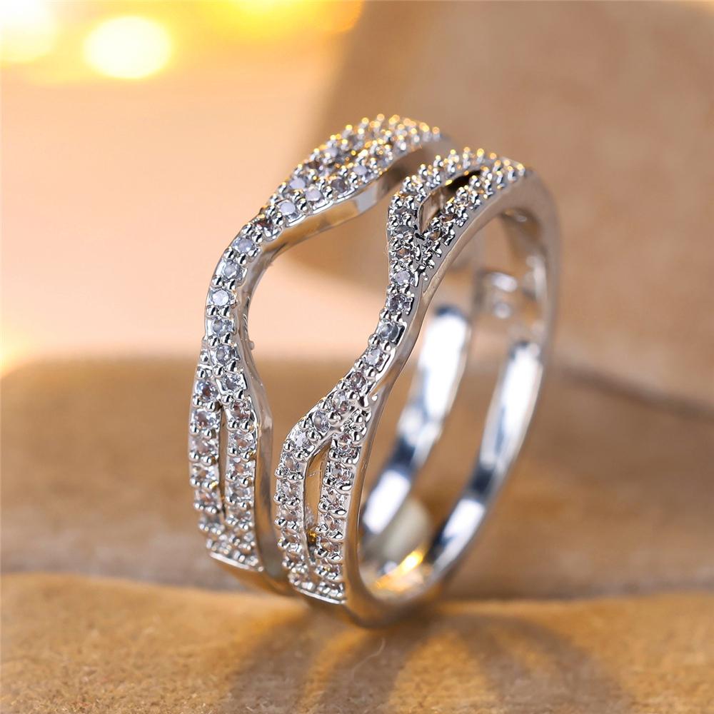 

Vintage Female White Crystal Cute Silver Color Wedding Flower Rings For Women Luxury Engagement Valentines Day Gift 10