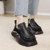 Johnature Vintage Flat Platform Shoes Women Handmade Round Toe Solid Color Comfortable Thick Sole Slip-on Shoes