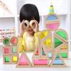Rainbow Stack Acrylic Block Kid Montessori Wooden Toy  Colorful Learning Educational Construction Building Toys Set  For Ages 2+