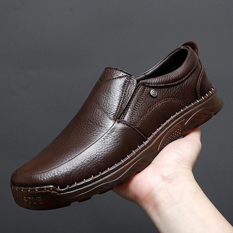 Fashion Handmade Men Leather Dad Shoes 2025 New Arrival Big Size 47 Breathable Orthopedic Support Slip-Resistant Casual Footwear for Men