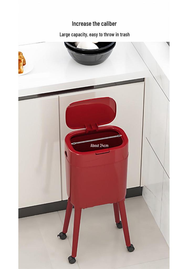 High-Leg Wheeled Trash Can: Stylish, Large-Capacity, with Lid for Kitchen Use