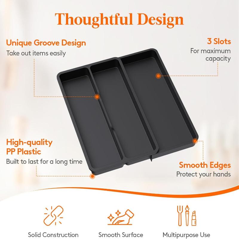 Expandable Utensil Tray Adjustable Silverware Divider Non Slip 6 Slot Drawer Organizer for Kitchen
