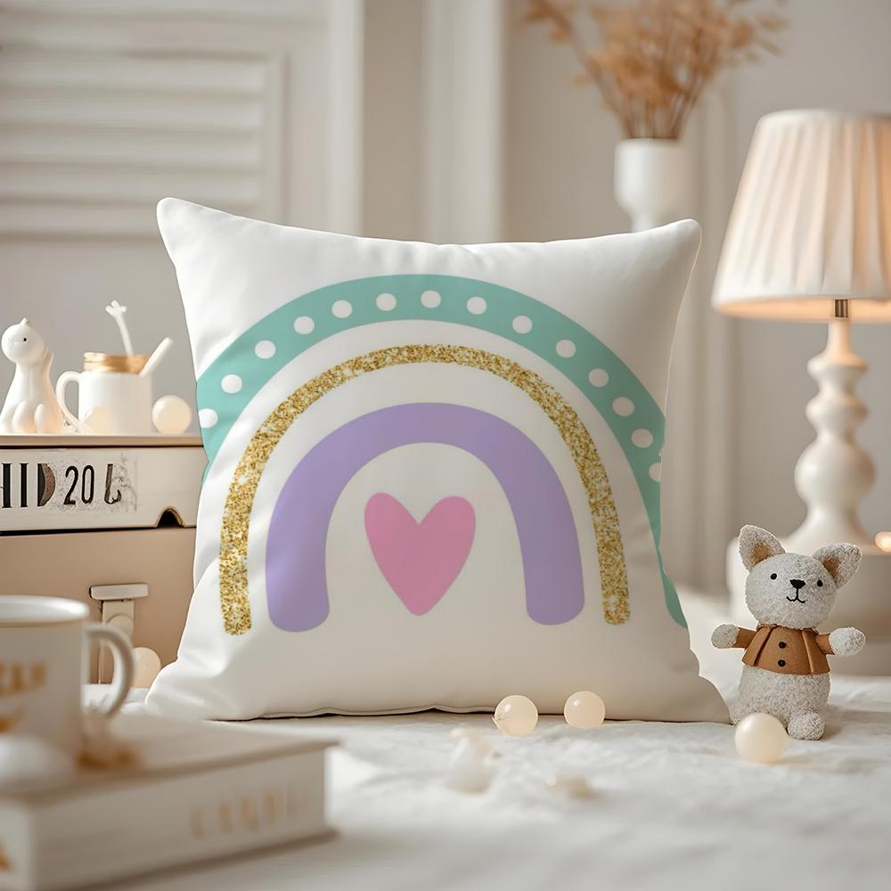 Rainbow Print Cushion Cover Antidustmite Pillowcase Invisible Zipper Silky Short Plush Sofa Cushion Cover