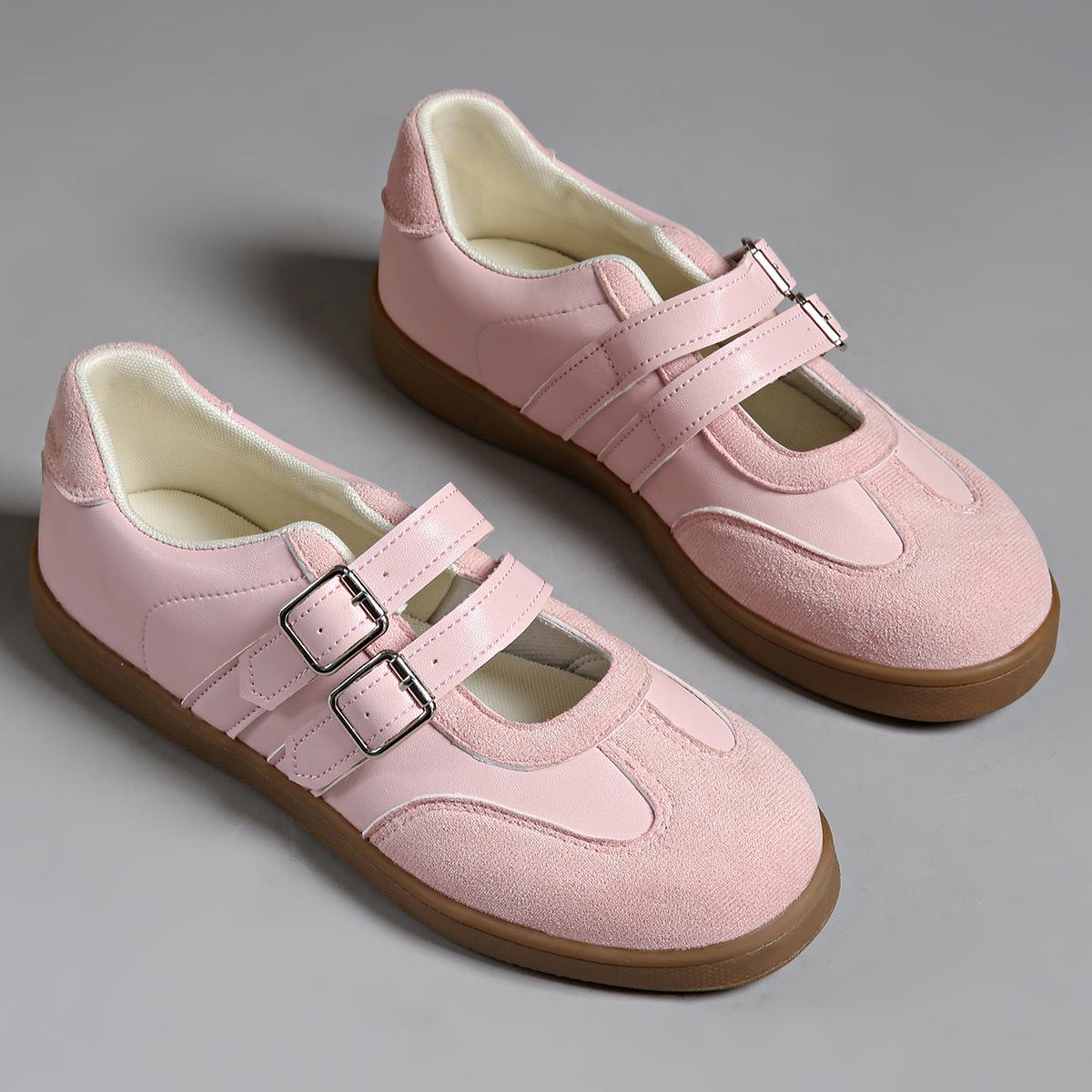 

2025 foreign trade retro solid color light mouth German training shoes round head belt buckle soft sole lazy shoes versatile spring and summer women 36