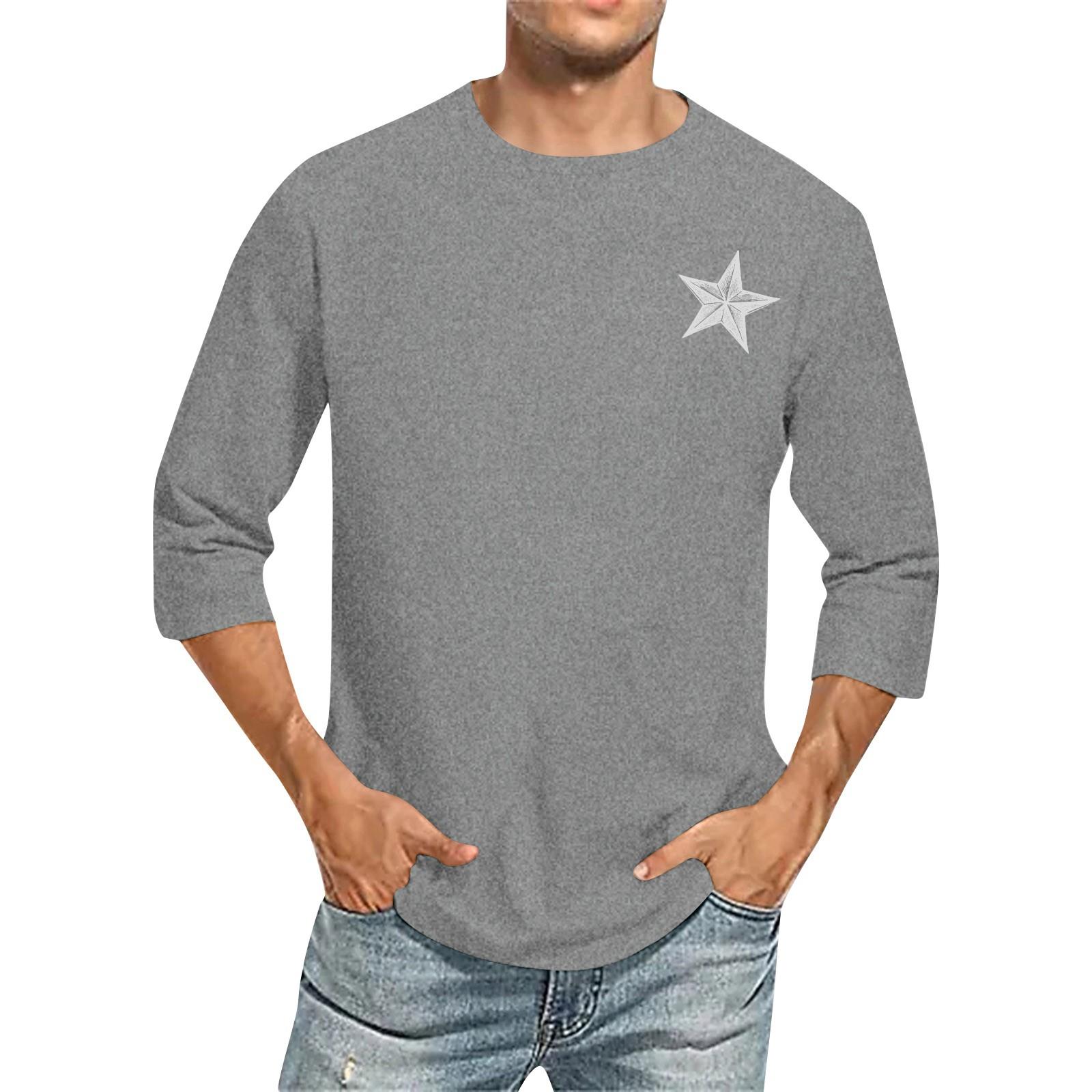

Men s casual and fashionable printed collar three-quarter sleeve top T-shirt L