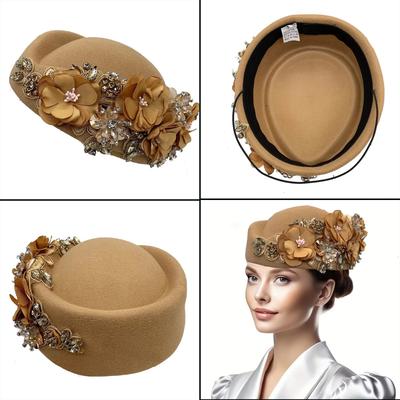 Tea Party Hat Cocktail Party Beret Hat for Female Fabric Flower Fascinator Hat Pillbox Hat Role Play Bowler Party Supply