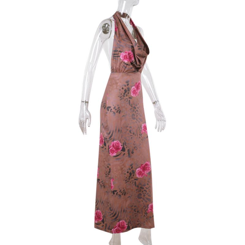 Sexy Neckholder Neckholder Taschenhals Print Kleid Damen Sommer Gewürzkleid