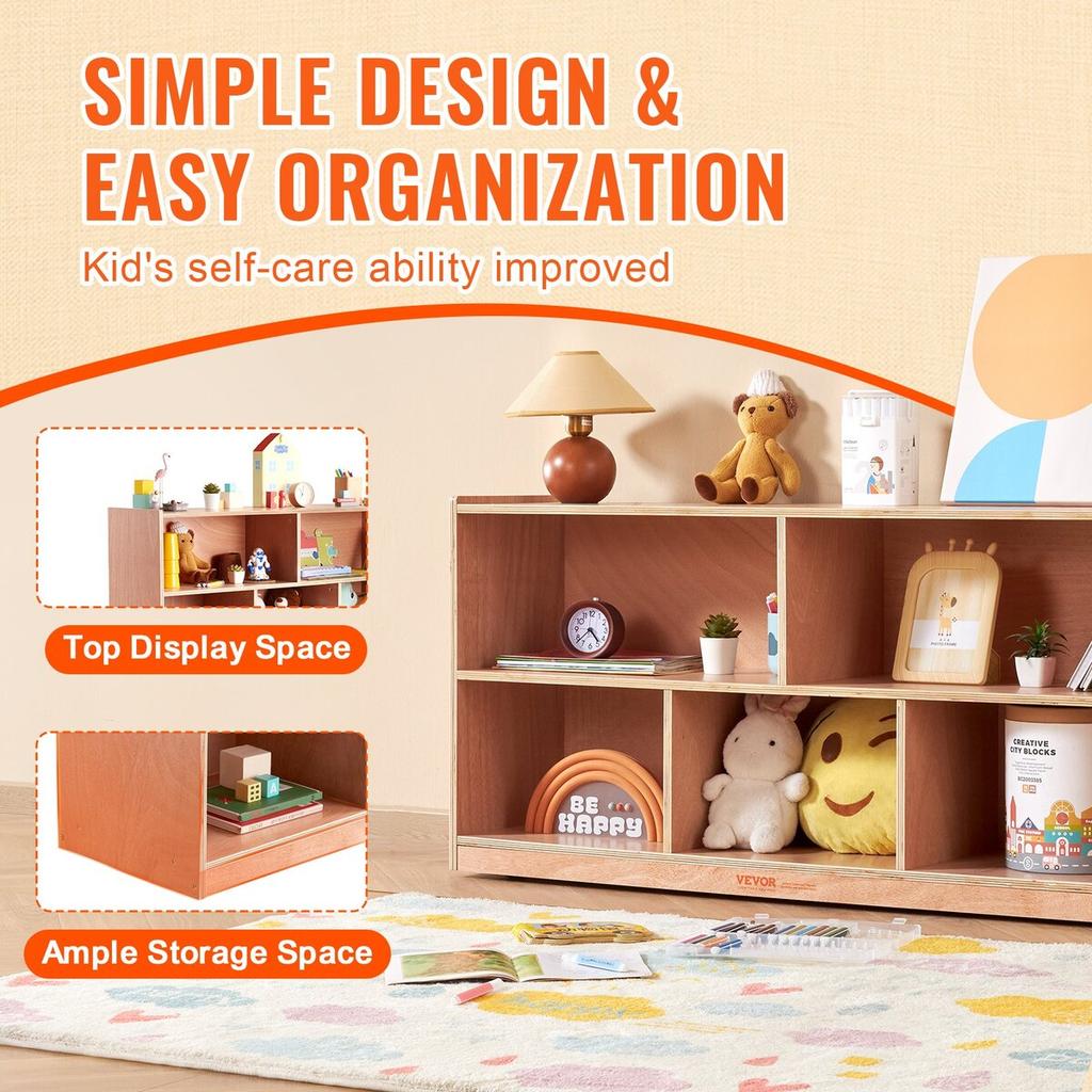 Storage Shelf Tray Cabinet 5-Section Cubby Storage 2-Shelf for Home School