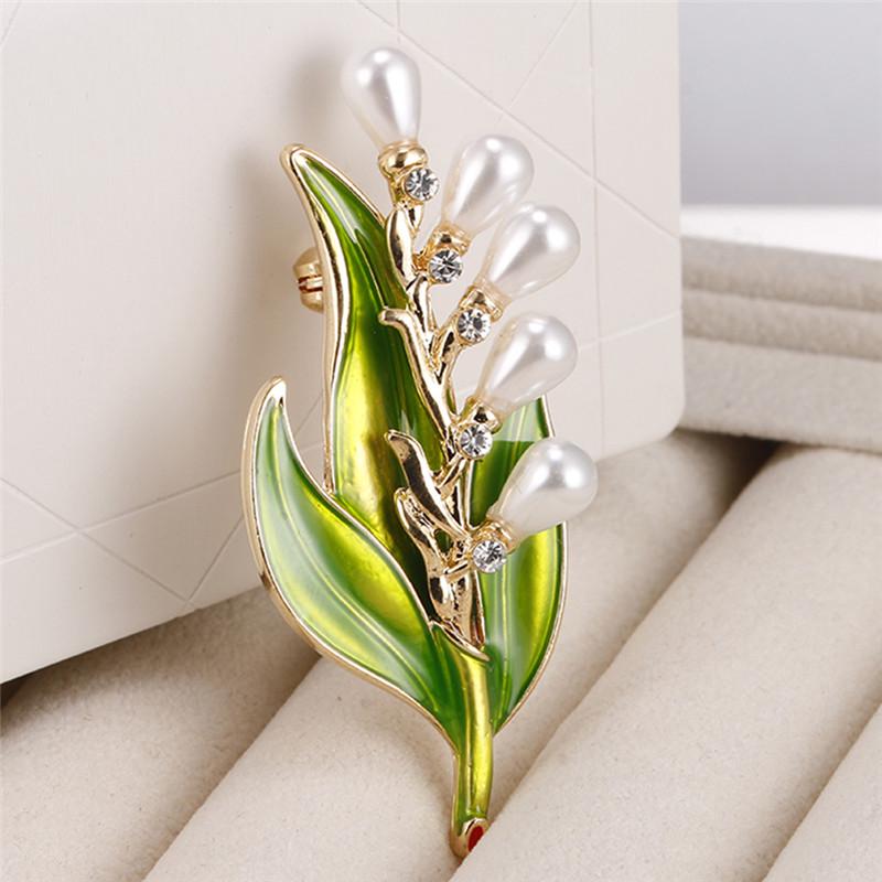 Emaille Perlenblatt Brosche, Damen High-End Schmuck, Vielseitige Accessoires für Anzüge und Kleider