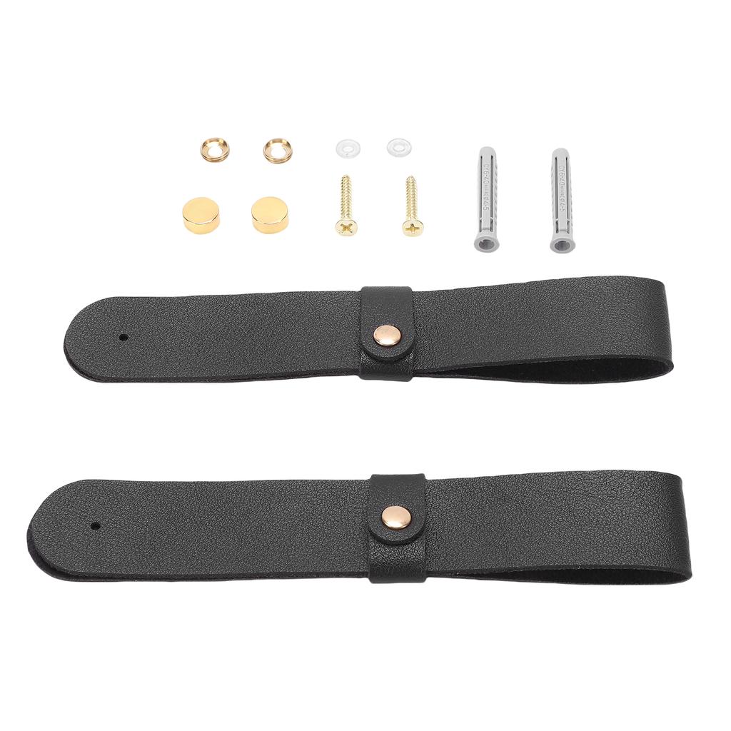 2pcs PU Leather Curtain Rod Holders Brackets Mounted Loop Straps with Screws Plastic Wall Plugs Boho Pole Hanger Hook
