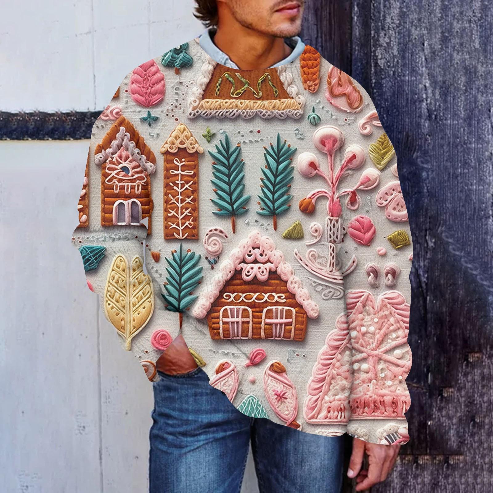 

Мужской рождественский принт, искусственный свитер, толстовка с круглым вырезом, свободный топ с длинными рукавами XXXXL розовый