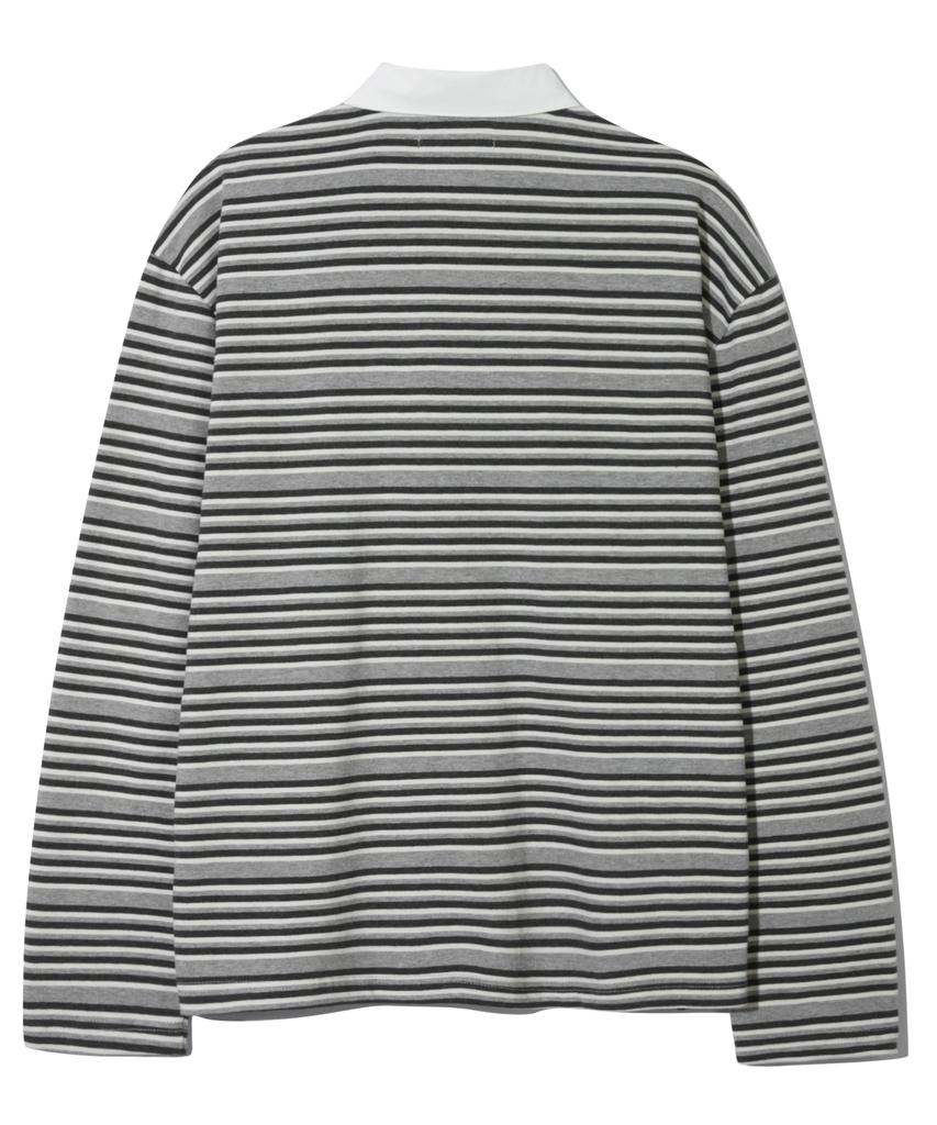 BASEMOMENT Striped Rugby T-Shirt Melange Gray