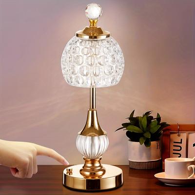 Crystal Cordless Table Lamp LED Touch Lamp  Built-in 5200 mAh Battery  Wireless USB Charging - Adjustable Light 3 Colors Light
