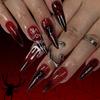 Halloween Press On Nails Almond Fake Nails Spider Acrylic Nails Glossy False Nails Stick On Nails Full Cover Fake Nails