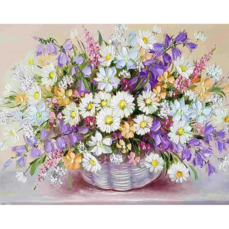 5D DIY Diamantmaleri Daisy Diamantbroderi Blomsterlandskap Korssting Hel Rund Drill Hjemmeinnredning Manuell Kunstgave