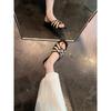 In Production~ Grape Mother Has the Same Casual Square Head Color Matching Cross Straw Flat-bottomed Slippers for Women's New Summer Outer Wear