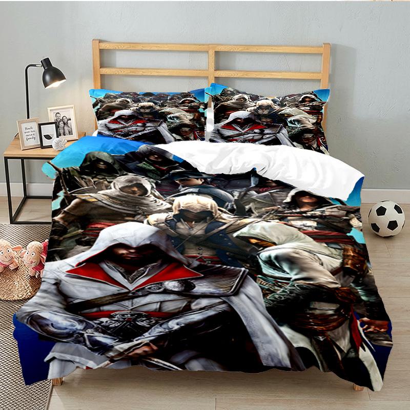 3PCS Assassin Bedding Set Printed Duvet Cover Closure Includes 1 Duvet Cover & 2 Pillowcases for All Seasons Bedroom Decor