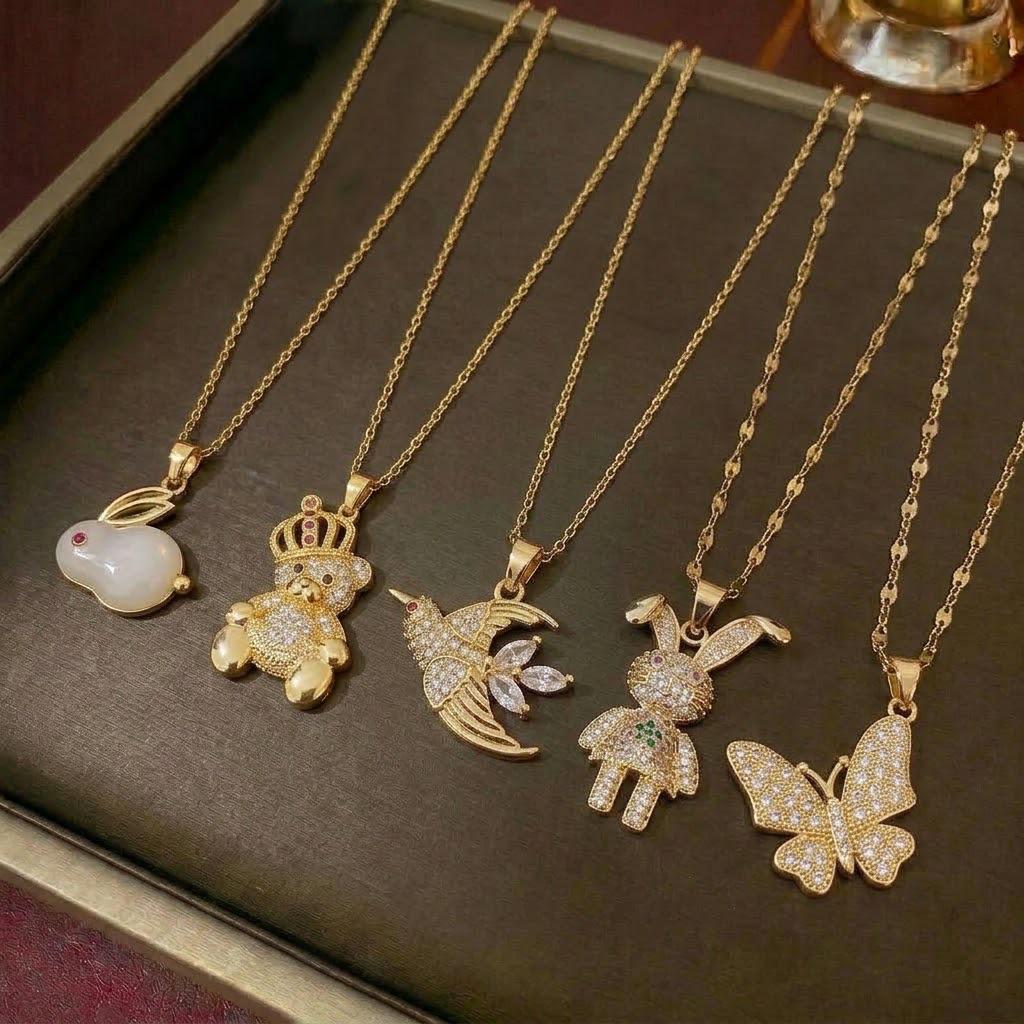 Women's Retro Zodiac Birthstone Moon Rabbit Necklace – Zircon Pendant for Valentine's & Qixi Festival
