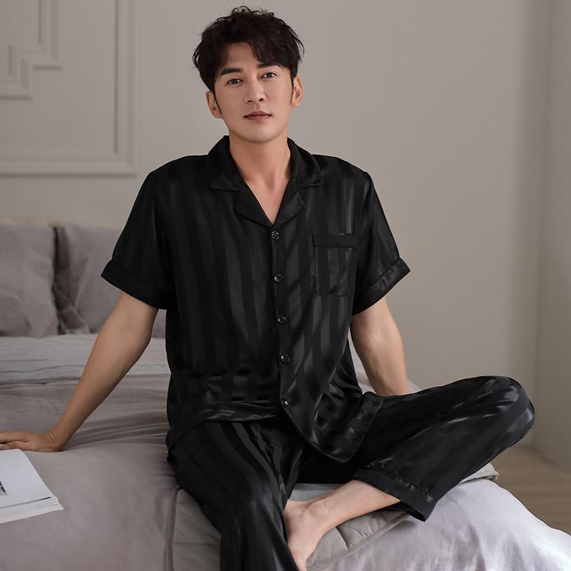 Men's pajamas, ice silk summer thin short-sleeved trousers set, young men's summer large-size loose loungewear set