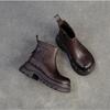 Johnature Genuine Leather Thick Soled Ankle Boots Retro Round Toe Thick Heeled Women's Short Boots