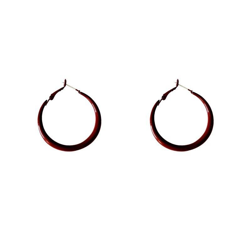 Unisex Vintage Oversized Dark Red Hoop Earrings Fashionable Ear Jewelry