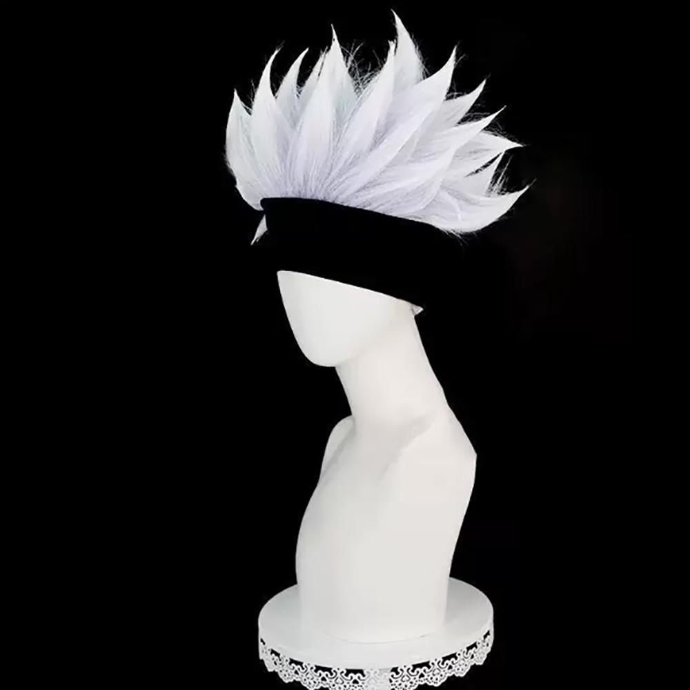 HAIRJOY Synthetic Hair Jujutsu Kaisen Gojo Satoru Cosplay Wigs Short Curly White Cosplay Wig Rose Net
