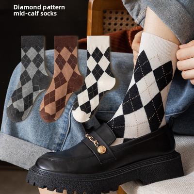 Calzini a tubo a rombi vintage da donna per primavera e autunno