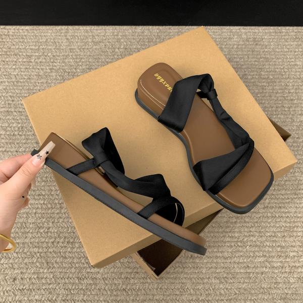 

Fashion Low Shoes Woman 2025 Female Slippers Platform New Slides Rome Hoof Heels Retro PU Rubber Fabric Shoes Womens Slippers Outdoor Lo 35