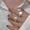 925 Sterling Silver Rings For Women Geometric Fine Jewelry Finger Adjustable Wide Interlines Ring For Party Birthday Gift