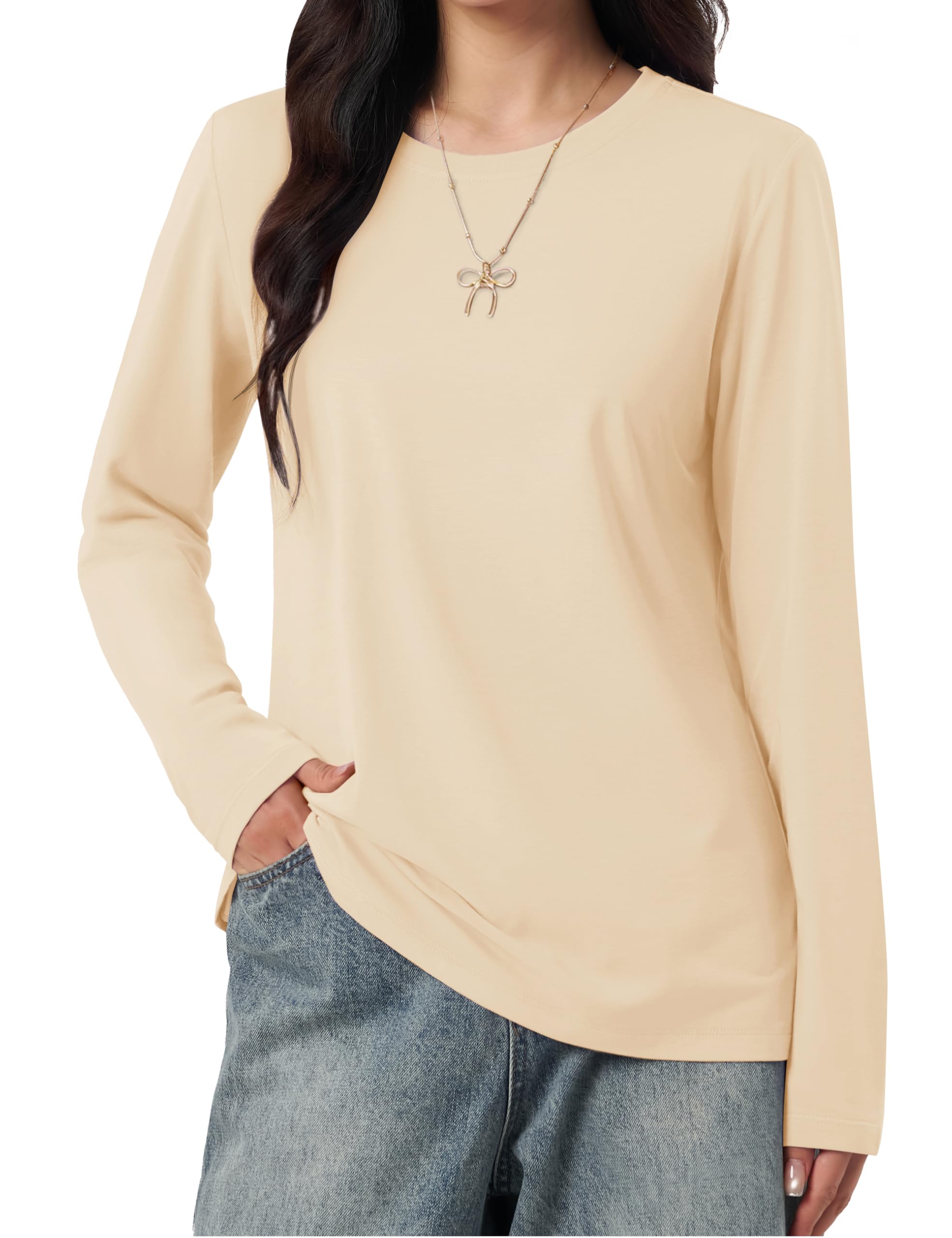 

[TACVASEN] Women s Crew Neck T-Shirt, Plus Sizes, Loose Fit, Solid Color, Layering, Slimming Effect, Cotton, Opaque, Long Sleeve T-Shirt, Soft, Autumn