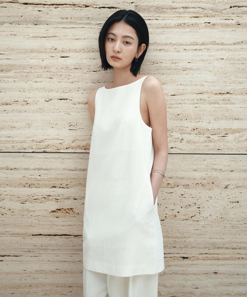 Siyajyu Sia8041 Classic Linen Mini Dress_Ivory