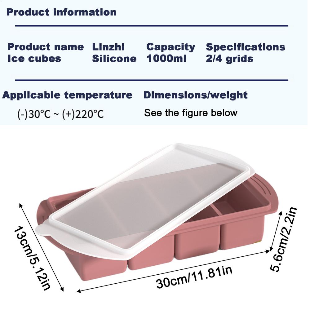 4 Cubes Giant Storage For Food Meal Sauce With Lid Silicone Freezer Trays Extra Large Soup Ice Tray Food Freezing Mold