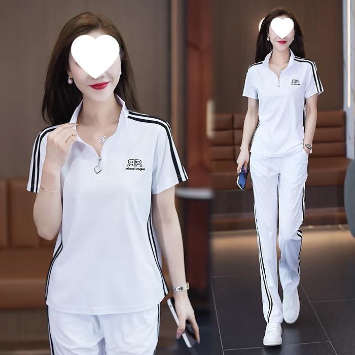 

Летний женский корейский модный костюм для похудения, свободный, омолаживающий, повседневный, спортивный, западный стиль, комплект из двух предметов M белый